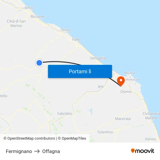 Fermignano to Offagna map