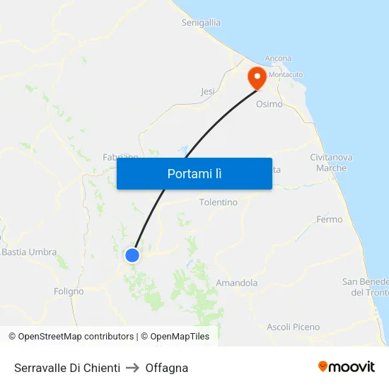 Serravalle Di Chienti to Offagna map