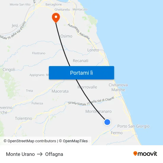 Monte Urano to Offagna map