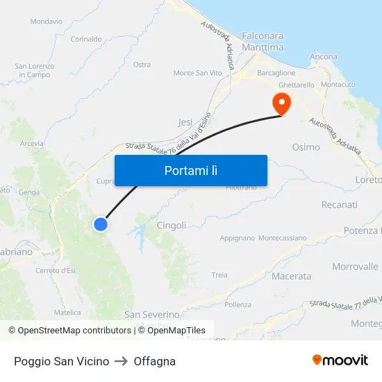 Poggio San Vicino to Offagna map