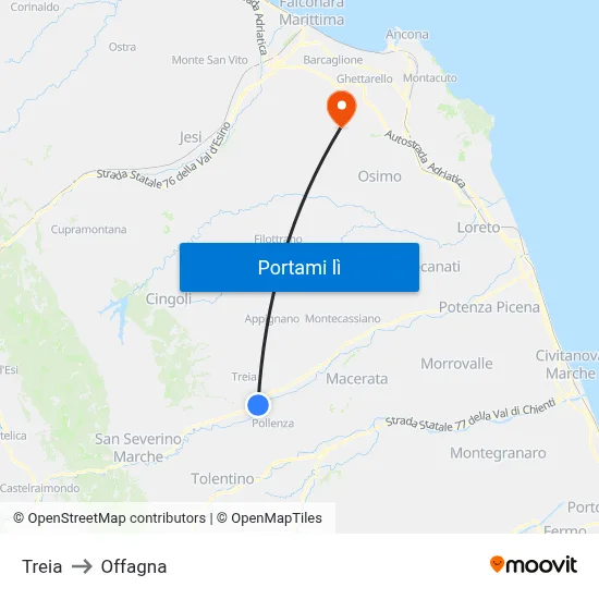 Treia to Offagna map