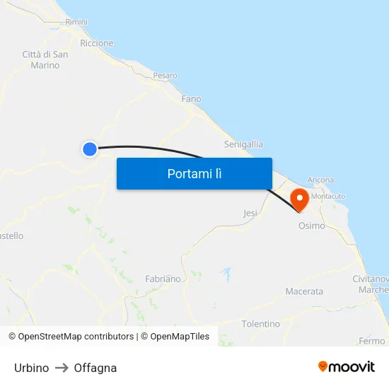 Urbino to Offagna map