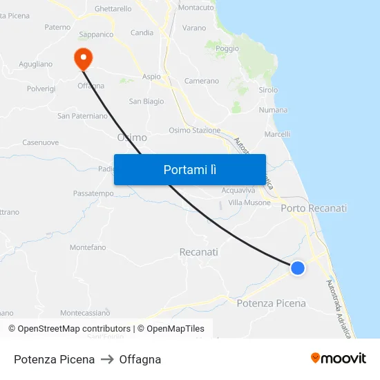 Potenza Picena to Offagna map