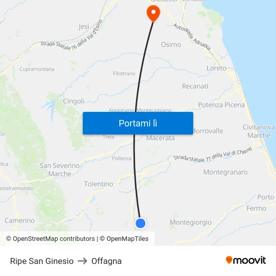 Ripe San Ginesio to Offagna map