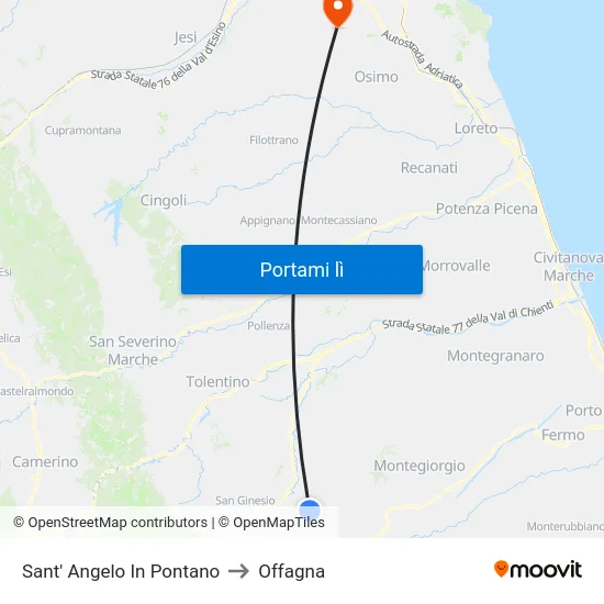 Sant' Angelo In Pontano to Offagna map