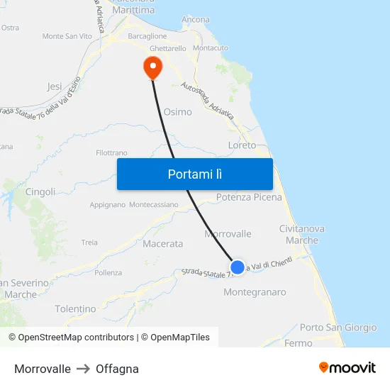 Morrovalle to Offagna map