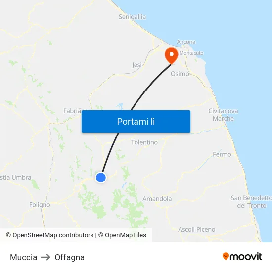 Muccia to Offagna map