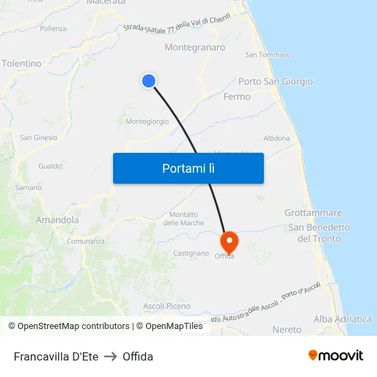 Francavilla D'Ete to Offida map