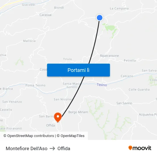 Montefiore Dell'Aso to Offida map