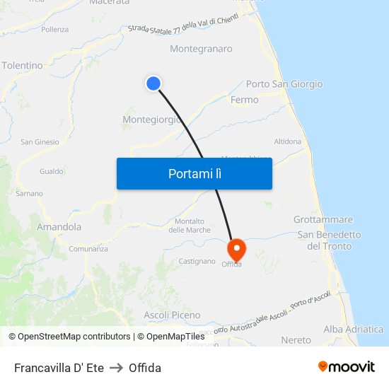 Francavilla D' Ete to Offida map