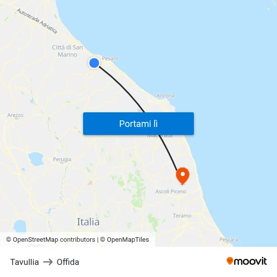 Tavullia to Offida map