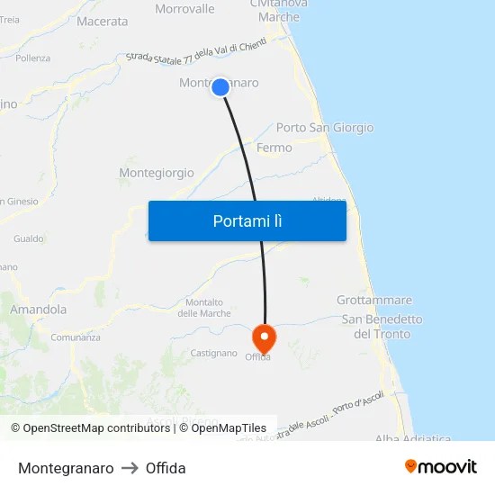 Montegranaro to Offida map