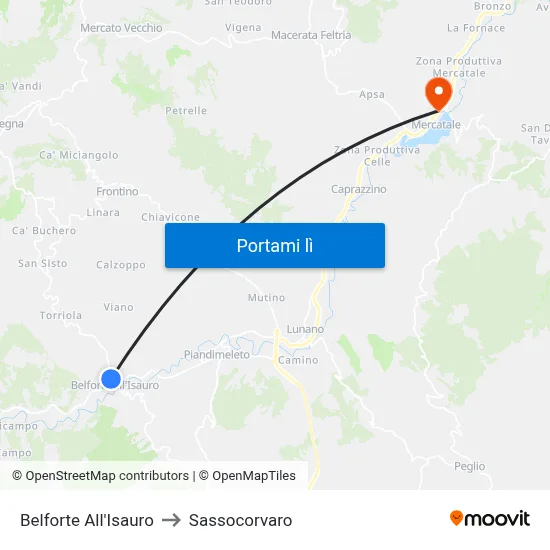 Belforte All'Isauro to Sassocorvaro map