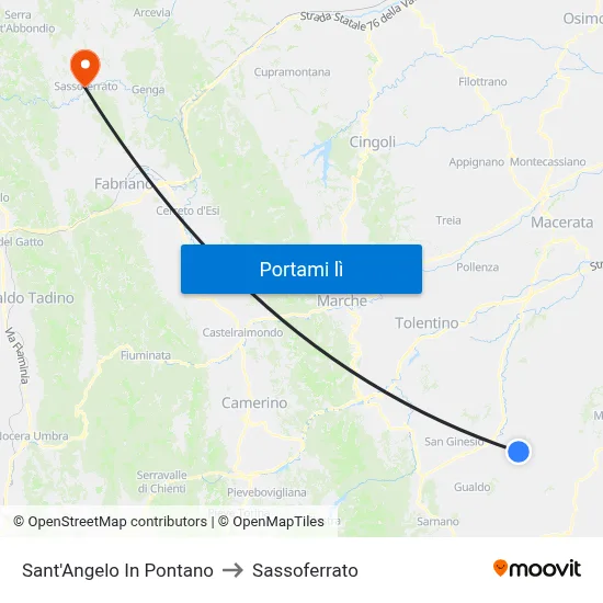 Sant'Angelo In Pontano to Sassoferrato map