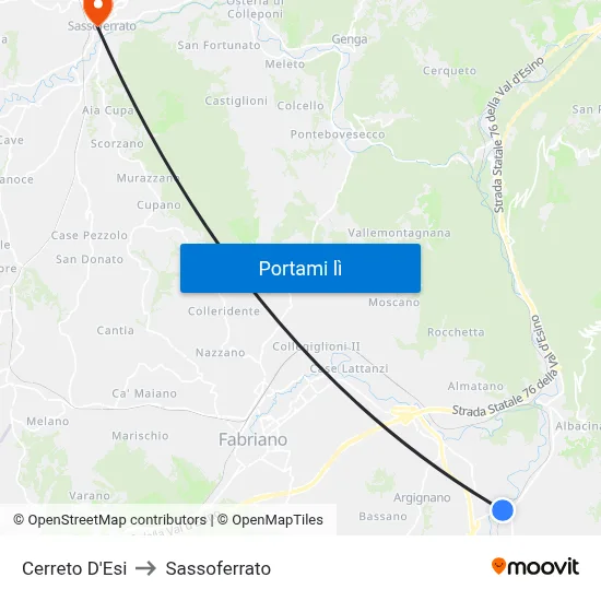 Cerreto D'Esi to Sassoferrato map
