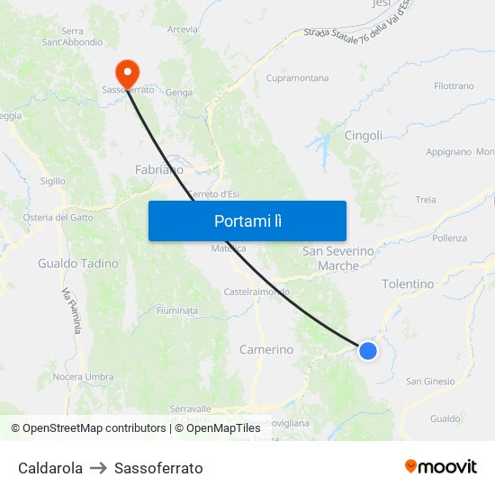 Caldarola to Sassoferrato map