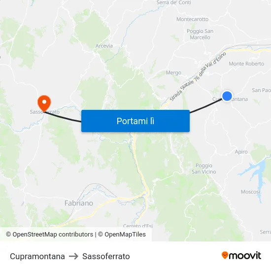 Cupramontana to Sassoferrato map