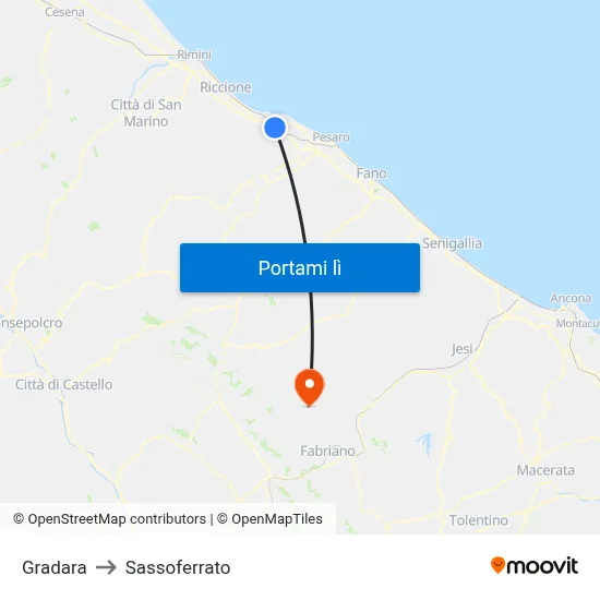 Gradara to Sassoferrato map