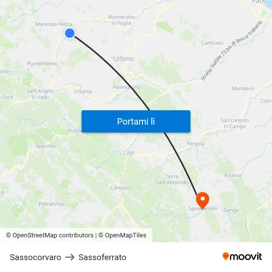 Sassocorvaro to Sassoferrato map