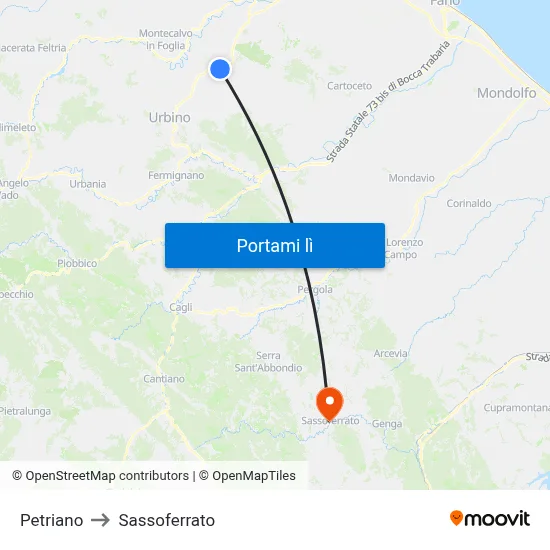 Petriano to Sassoferrato map