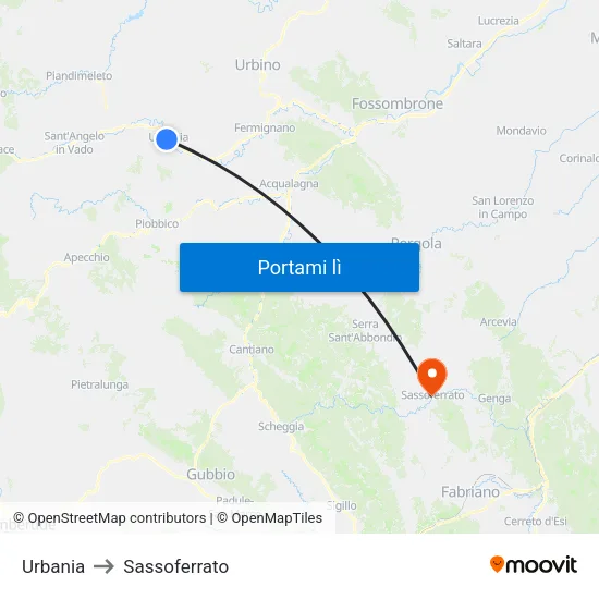 Urbania to Sassoferrato map