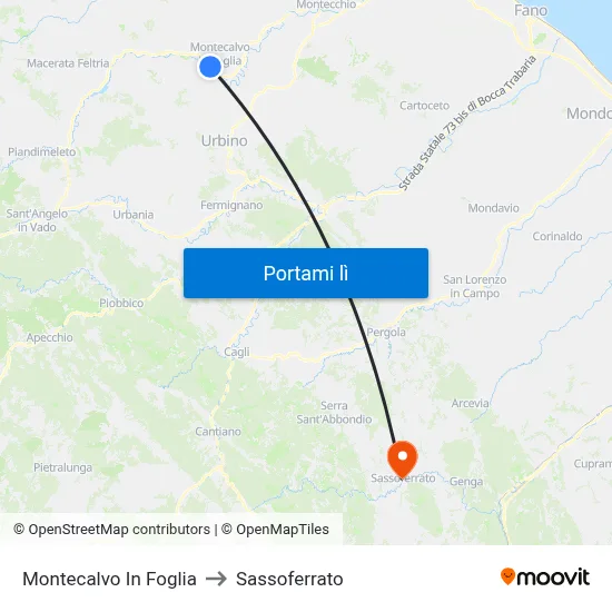 Montecalvo In Foglia to Sassoferrato map
