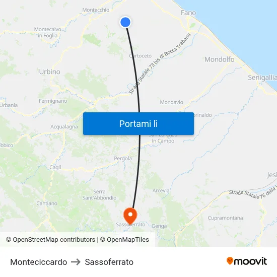 Monteciccardo to Sassoferrato map
