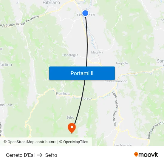 Cerreto D'Esi to Sefro map