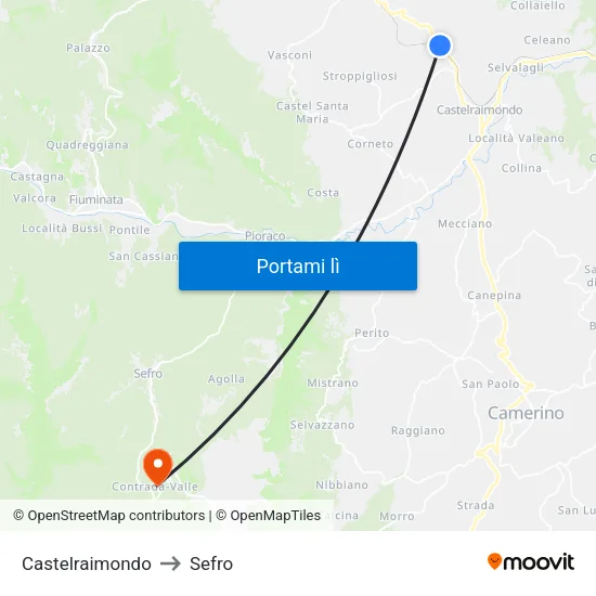Castelraimondo to Sefro map