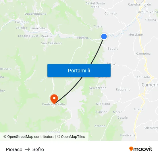 Pioraco to Sefro map