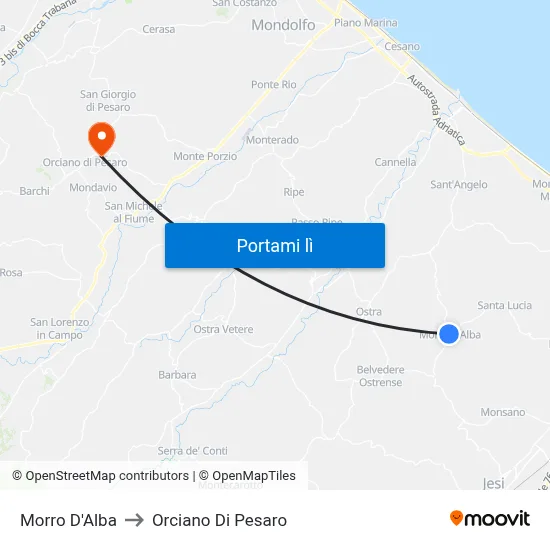 Morro D'Alba to Orciano Di Pesaro map