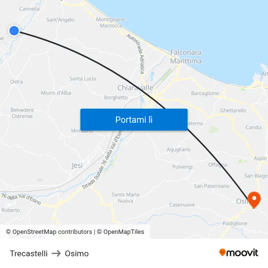 Trecastelli to Osimo map