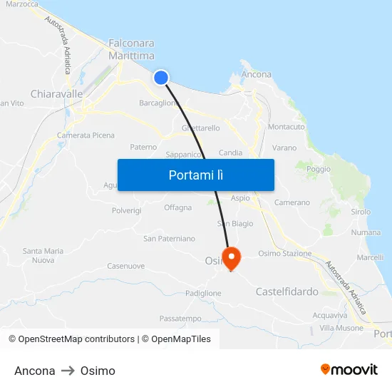 Ancona to Osimo map
