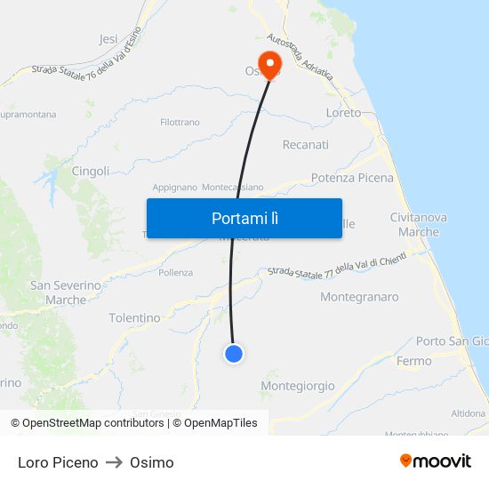 Loro Piceno to Osimo map