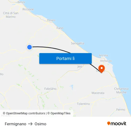 Fermignano to Osimo map