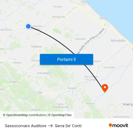 Sassocorvaro Auditore to Serra De' Conti map