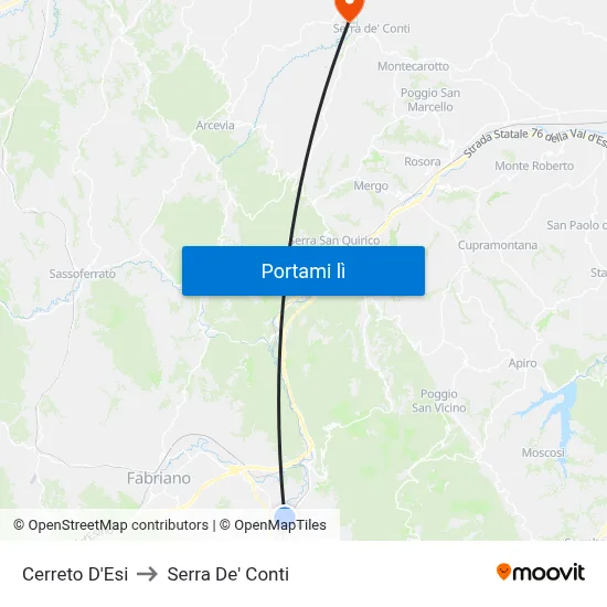 Cerreto D'Esi to Serra De' Conti map