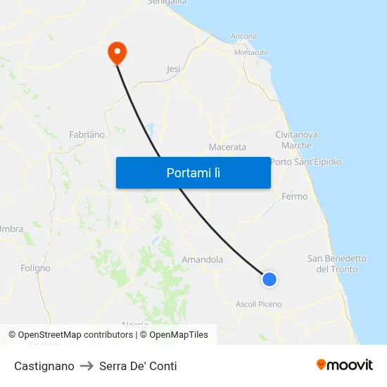 Castignano to Serra De' Conti map