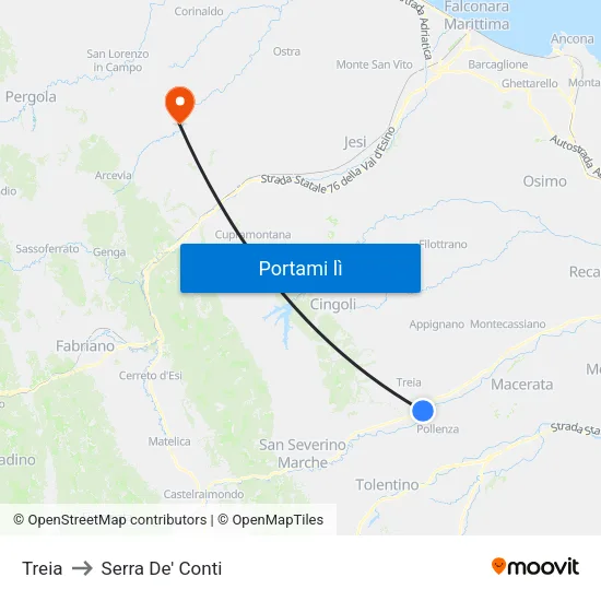Treia to Serra De' Conti map