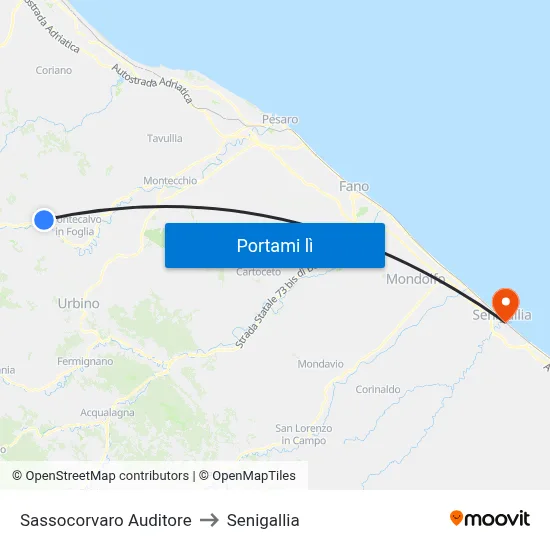 Sassocorvaro Auditore to Senigallia map