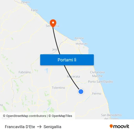 Francavilla D'Ete to Senigallia map
