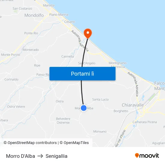 Morro D'Alba to Senigallia map