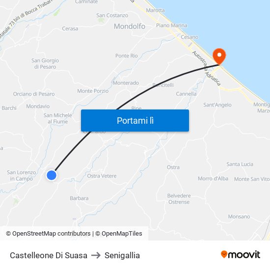 Castelleone Di Suasa to Senigallia map