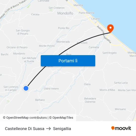Castelleone Di Suasa to Senigallia map