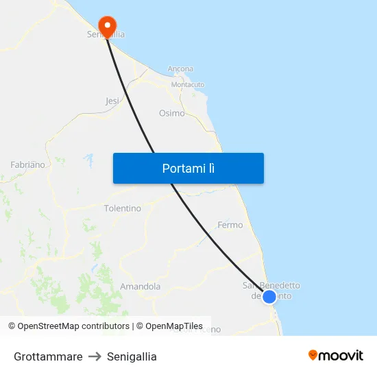 Grottammare to Senigallia map