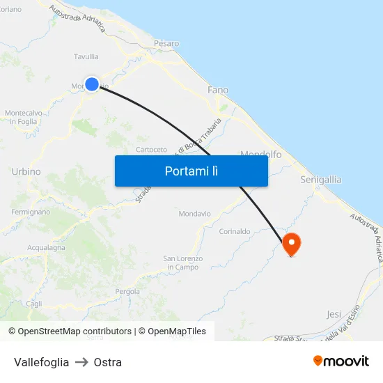 Vallefoglia to Ostra map