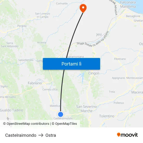 Castelraimondo to Ostra map