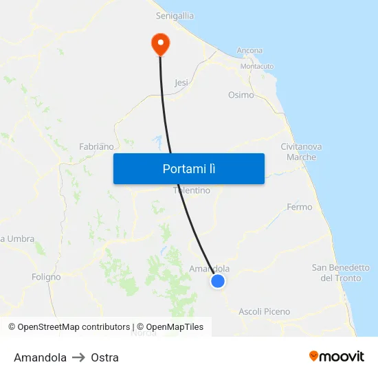 Amandola to Ostra map