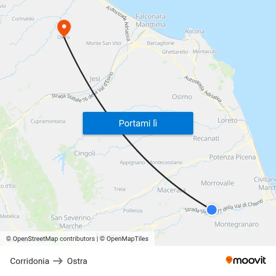 Corridonia to Ostra map