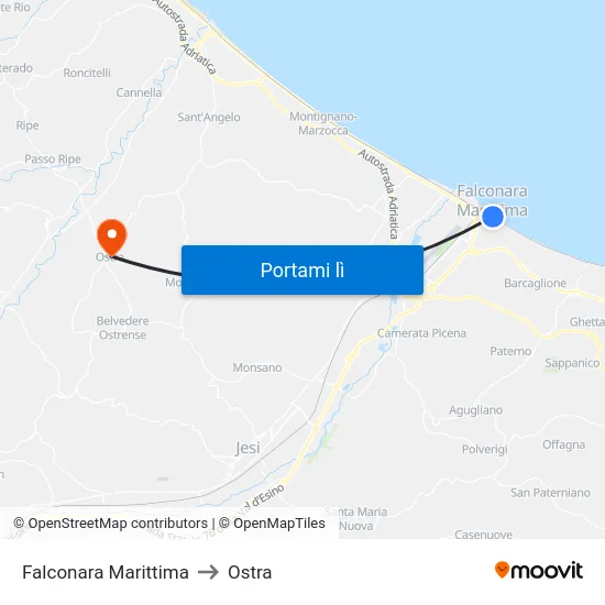 Falconara Marittima to Ostra map
